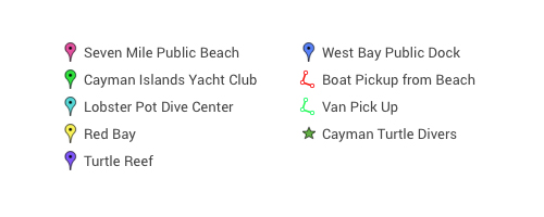 Map Legend of Dive Sites & Pick-up Points